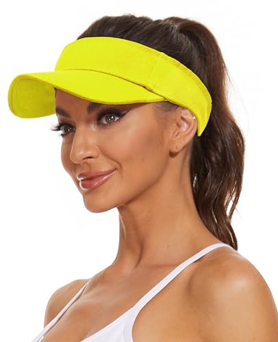 Quick-Dry Sun Visors for Women-Anti-Wrinkle Adjustable Sports Visor Hat Golf Tennie Running Beach Hat Yellow