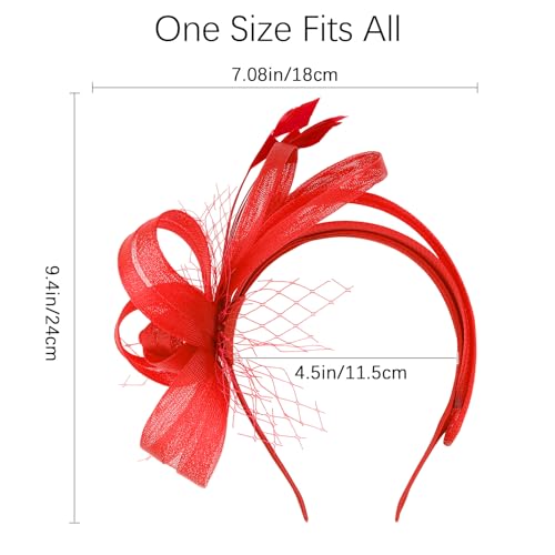 Fascinators Hats for Women, Fascinator Headband Tea Party Hat - color: Red