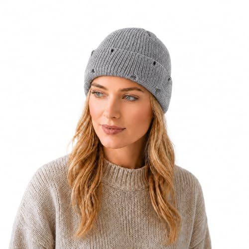 Unisex Warm Knit Skull Cap Hip-hop Slouchy Ripped Knitted Hat - color: Grey