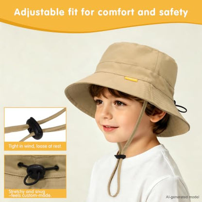 WILLPORT Kids Sun Hat,Adjustable Cotton Toddler Bucket Hat,0-6Y - color: Khaki, size: 0-24 Months