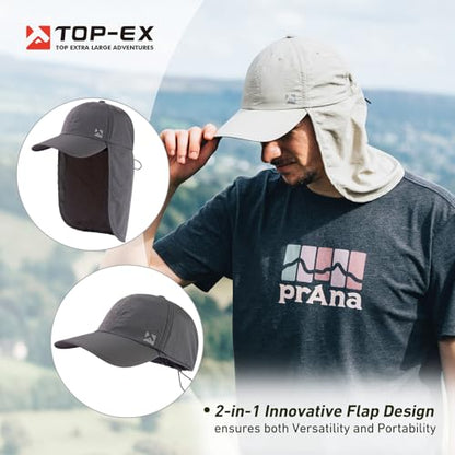 TOP-EX L/XL/XXL UV50+ Waterproof Neck Flap Baseball Sun Cap - color: Dark Grey, size: Medium-Large