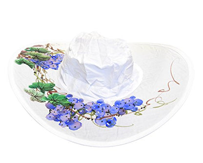 Women's Foldable Cotton Sun Hat, 18 in Diameter Brim (Handpainted Grapes)