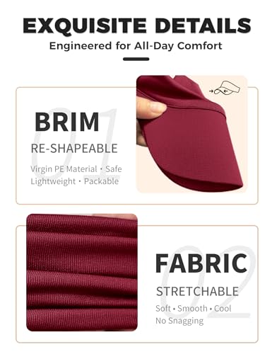 ROYBENS Cooling Visor Hat Women Men, Elastic Headband Sun Visor Golf Cap - color: Burgundy