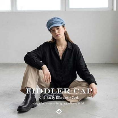 Funky Junque Greek Fisherman Newsboy Cap, Cotton Captains Bakerboy Hat - color: 2 Pack - Pinstripes - Denim & Solid White