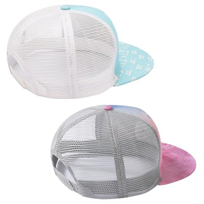 BASSDASH 2 Pack Flat Brim Trucker Cap Adjustable Snapback Hat Mesh Back for Men Women Fishing Hunting - color: Pack of 2, Turquoise & Rosy Clouds