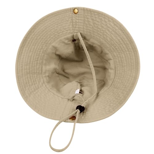 Unisex Cotton Boonie Hat Summer Fishing Bucket Hat Sun Hat with String - color: Solid Khaki