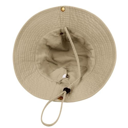 Unisex Cotton Boonie Hat Summer Fishing Bucket Hat Sun Hat with String - color: Solid Khaki