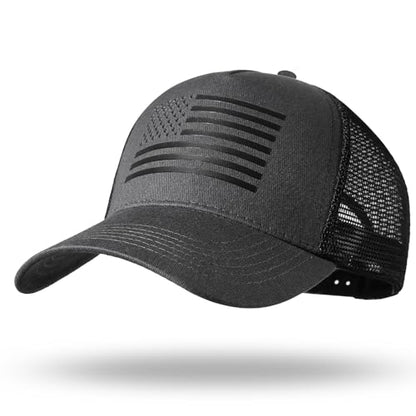 American Flag Trucker Hat - Snapback Hat, Baseball Cap for Men Women - Breathable Mesh Side, Adjustable Fit - for Casual Wear - color: Dark Gray/Black