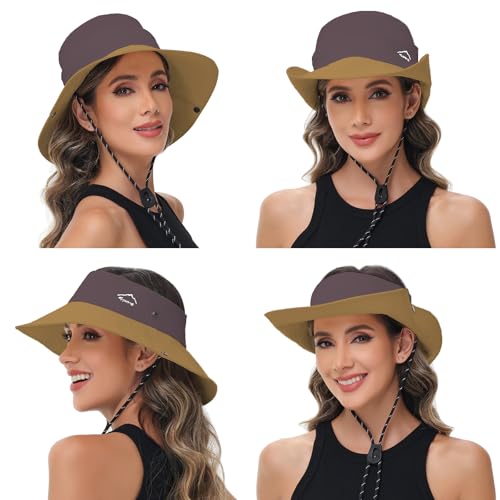Sun Hats for Women Bucket Hat UV Protection Fishing Hat Wide Brim Safari Hats 2 in 1 Zip-Off Sun Visor Hats UPF 50+ - color: 1pack-brown Wine