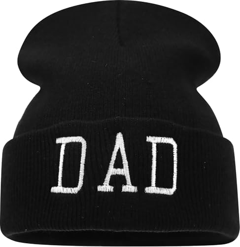 Letter Embroidered Beanie Hat Thanksgiving Gift Cuffed Skull Cap Knit Winter Warm Watch Hats for Women, Men - color: Dad Embroidered Black Hat