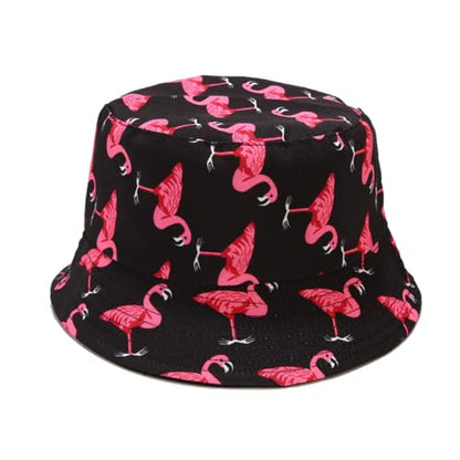 Quanhaigou Bucket Hats Unisex Summer Travel Beach Fisherman Cap for Men Women Teens - color: Black Flamingo