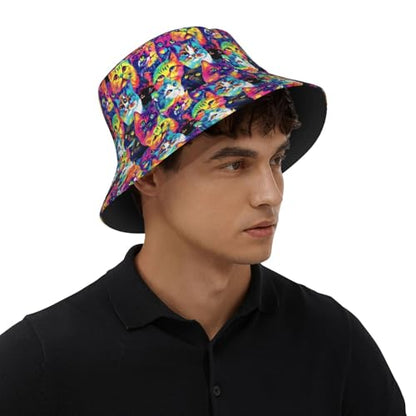 Bucket Hat for Men Women Packable Sun Hats Fisherman Outdoor Summer Travel Hiking Beach Caps - color: Cat