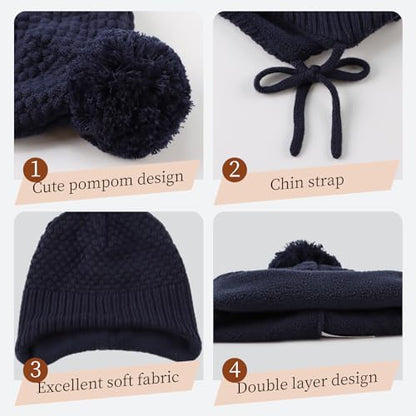 Baby Girl Winter Hats Pompom Infant Boys Beanie Knitted Kid Hat - color: Navy, size: 6-24 Months