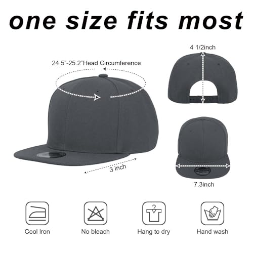 ZH Plain Flat Brim Snapback Baseball Caps Adjustable Blank Baseball Caps Wholesale 12 Pack - color: Dark Gray