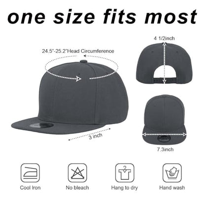 ZH Plain Flat Brim Snapback Baseball Caps Adjustable Blank Baseball Caps Wholesale 12 Pack - color: Dark Gray