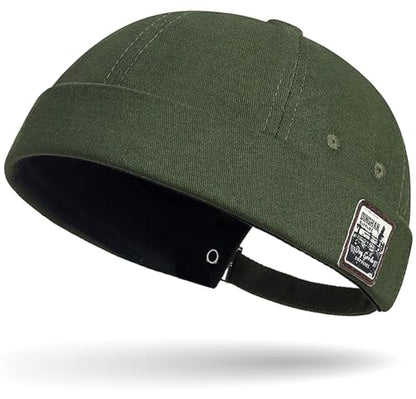 DIYDECAL Brimless Docker Cap,Skullcap Beanie, Retro Sailor Hat for Mens Womens - color: Dark Green