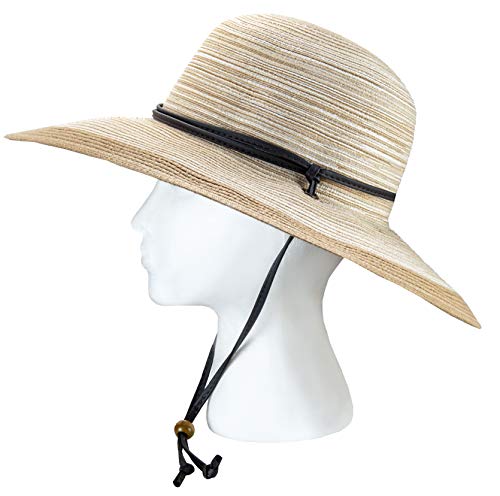Sloggers Women's Wide Brim Braided Sun Hat with Wind Lanyard - UPF 50+ Maximum Sun Protection - color: Duo Light Brown
