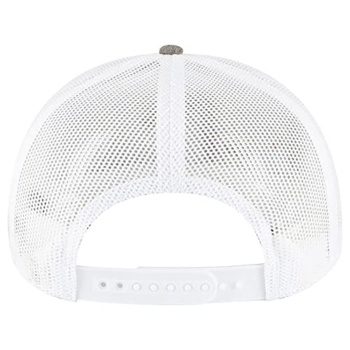 Ashen Fane 6 Panel Mid Profile Mesh Back Structured Trucker Adjustable Snapback Hat - color: Chambray Charcoal/White
