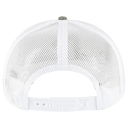 Ashen Fane 6 Panel Mid Profile Mesh Back Structured Trucker Adjustable Snapback Hat - color: Chambray Charcoal/White