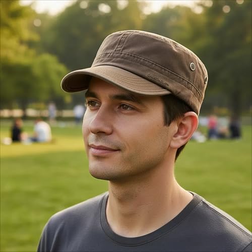 Army Cadet Cap for Men Women Military Flat Top Cap Adjustable Cotton Basic Baseball Cap - color: Coffee