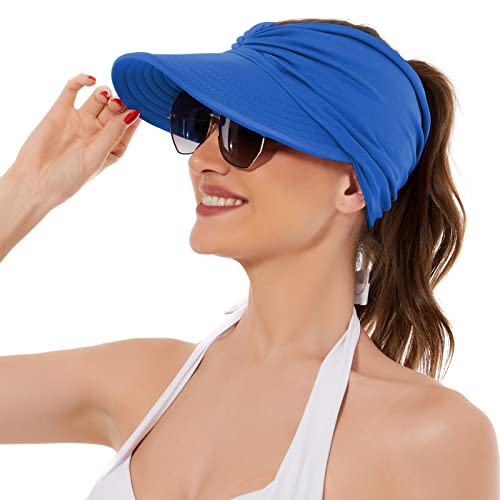 American Trends Wide Brim Visor for Women Lightweight Packable Ponytail Hat - color: Blue