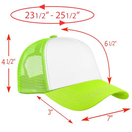Falari 12 Pack Bulk Wholesale Mesh Trucker Hats 5 Panel and 6 Panel Baseball Caps for Men and Women - color: 5 Panel - Neon Green