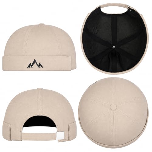 Outdoor Brimless Hat for Men Women, Adjustable Rolled Cuff Skull Cap - color: 2#beige