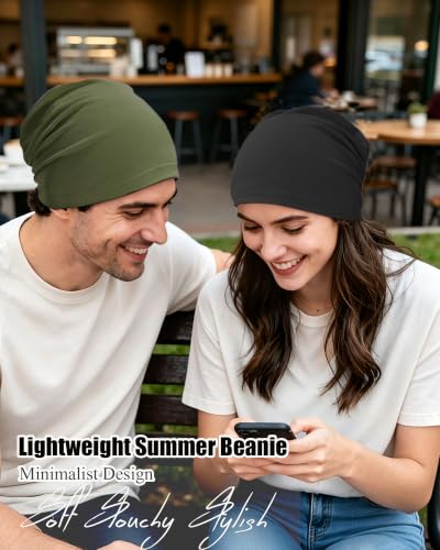 ROYBENS 100% Cotton Thin Slouchy Beanie Hat Women Men Lightweight Chemo Cap - color: 1pcs-army Green