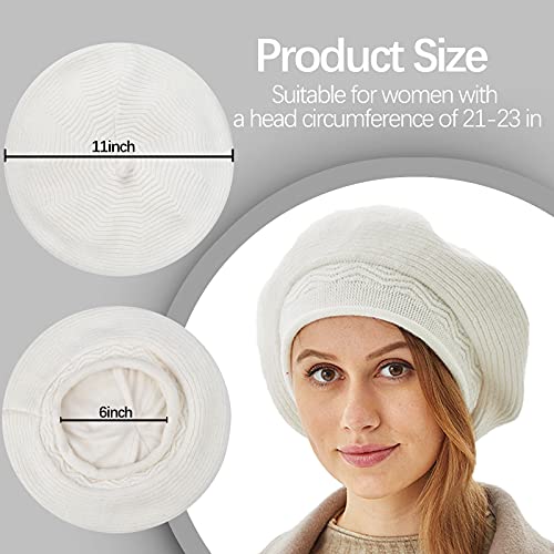 FENELY Beret Hat for Women, French Style Beanie Winter Fashion Warm Thickened Lining Knit Cap - color: White