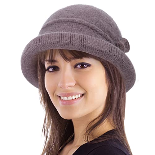 Women Winter Knit 1920s Vintage Bucket Bowler Hat Round Brim Warm Hat - color: 1taro Purple
