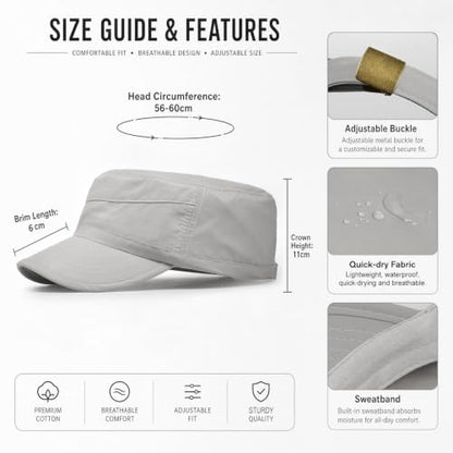 Cadet Army Cap Unisex Military Hat Adjustable Flat Top Cap Baseball Cap - color: Light Grey