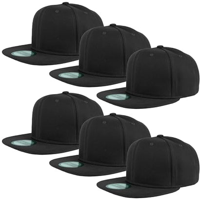 Gelante Plain Blank Flat Brim Adjustable Snapback Baseball Caps LOT 6 Pack - color: Black