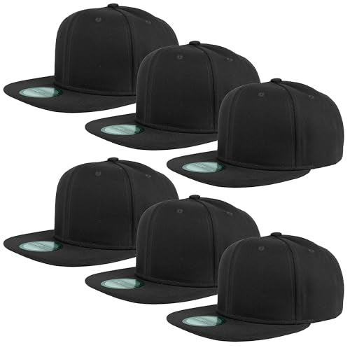 Gelante Plain Blank Flat Brim Adjustable Snapback Baseball Caps LOT 6 Pack - color: Black