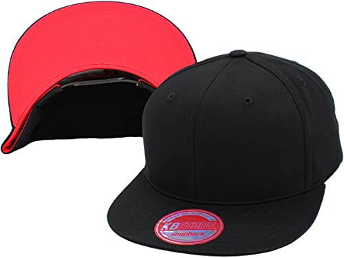 KBETHOS Classic Snapback Hat Blank Cap Underbrim Cotton Wool Blend Flat Visor Adjustable Unisex - color: Black With Red Underbrim
