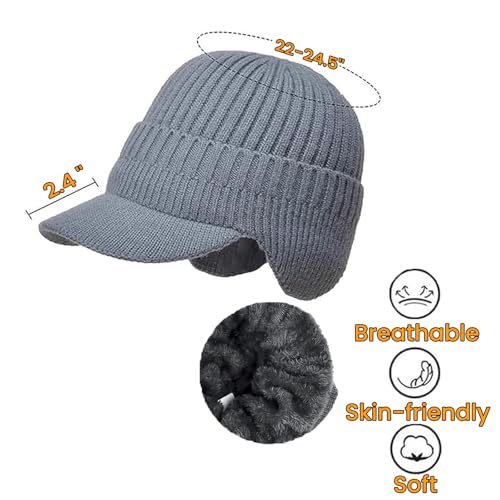 Unisex Cozy Head Beanie with Brim and Ear Flaps - color: Black
