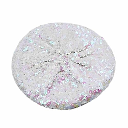 JUMISEE Sparkly Sequin Berets for Women Girls Fashion Beanie Hat Costume Accessories for Festival Party Dance - color: White