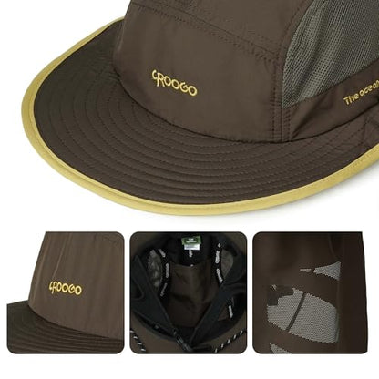 Croogo Surf Bucket Hat with Neck Protection Chin Strap Mesh Fishing Cap - color: Brown