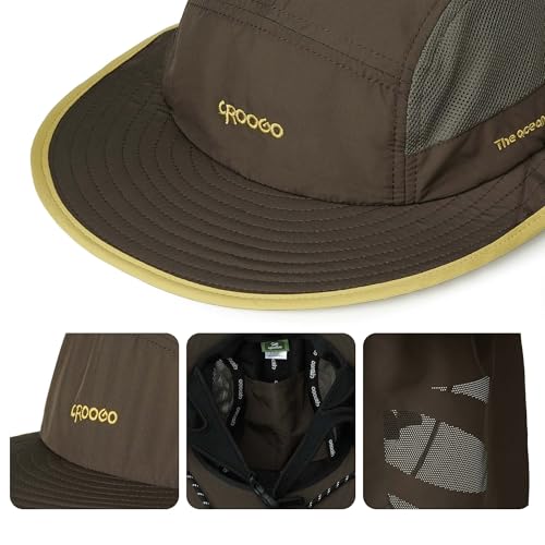 Croogo 서핑 버킷 모자 목 보호 턱 스트랩 메시 낚시 모자 - color: 브라운.