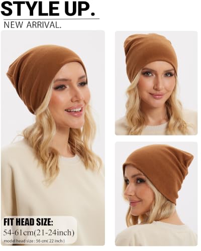 Thin 100% Cotton Fine-Knit Beanie Hat Slouchy Soft Chemo Skull Cap - color: 1-brown1