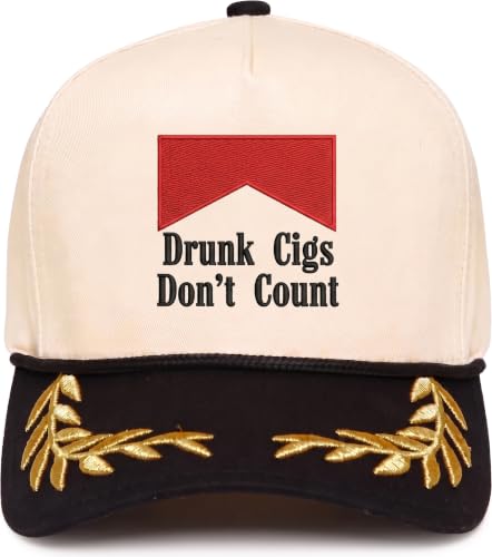 Funky Junque Adult Trucker Snapback Hat 2-Tone Baseball Cap - color: Drunk Cigs Don’t Count - Black/Beige (Nautical)