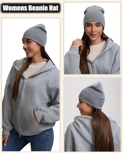 100% Cotton Beanie Hat for Men Women Cuffless Warm Winter Hats - color: 2pcs (Black+light Gray)