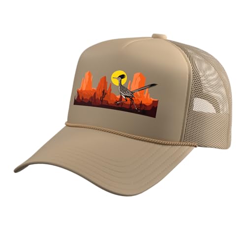 Roadrunner Bird Desert Vibes Arizona New Mexico Nevada Trucker Hat with Adjustable Mesh Back - color: Khaki