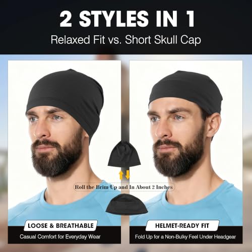 WTACTFUL Cooling Breathable Skull Cap Men Women, Sweat Wicking 1-2-4 Pack - color: #A1- Black + Black+ Black+ Black