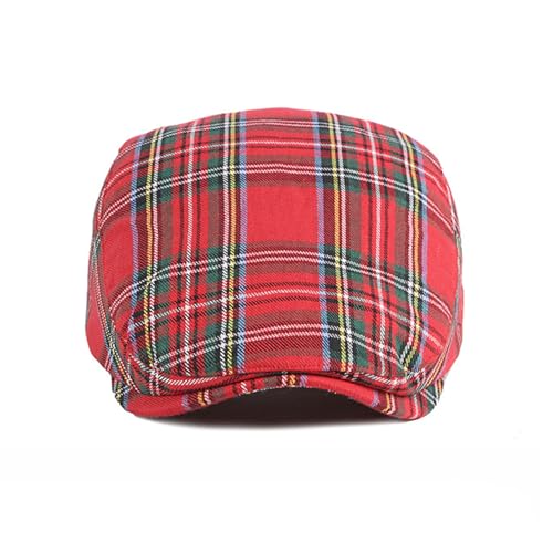 Men's Breathable Flat Plaid Ivy Newsboy Cabbie Gatsby Golf Driving Hat Cap - color: 666red