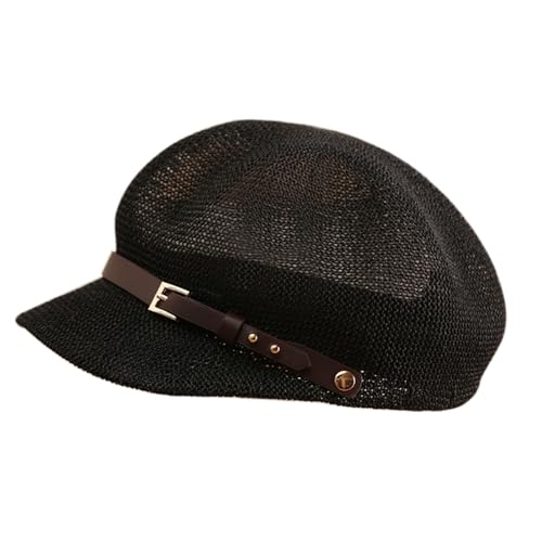 Lightweight Newsboy Cap Beret Breathable Mesh Sun Hat Beach Hats for Women - color: Black