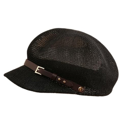 Lightweight Newsboy Cap Beret Breathable Mesh Sun Hat Beach Hats for Women - color: Black