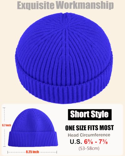 50% Wool Knit Short Fisherman Beanie for Men Women Warm Winter Hat - color: #Blue