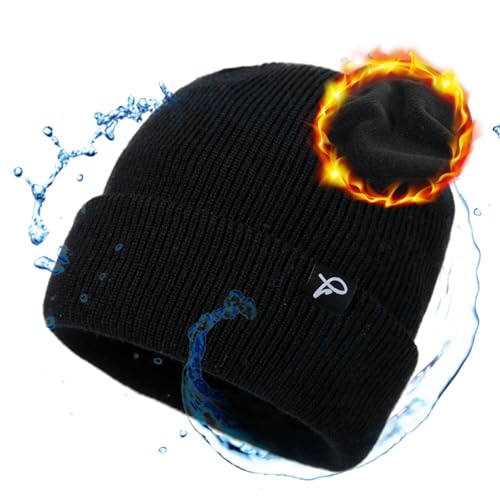 TOP-EX Waterproof Fleece Lined Beanie for Men Women, Three Sizes - color: Black (Waterproof), size: Small-Medium