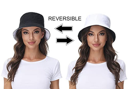 Women Reversible Bucket Hat, Summer Sun Hat for Women - color: Black- White