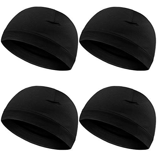 Syhood 4 Cotton Skull Caps for Men Women Sleep Night Hat Beanie - color: Black